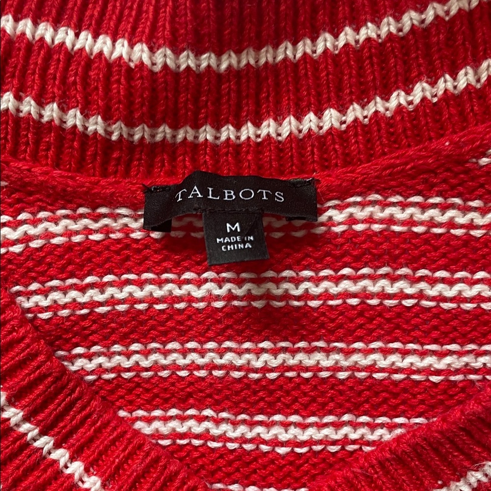 Talbots Red and White V-Neck Sweater - Picture 2 of 4